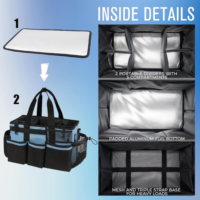 SCAVATA Wearable Cleaning Caddy, Cleaning Caddy Supplies Organizer with Handle & Shoulder Straps for Housekeepers, Under Sink & Car Cleaning Tool Organizers Bag with 4 Foldable Divider (Blue) - Image 4